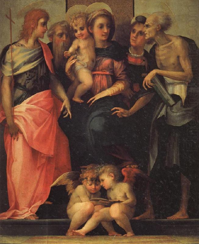 Madonna Enthroned with SS.John the Baptist,Anthony Abbot,Stephen,and Benedict, Rosso Fiorentino